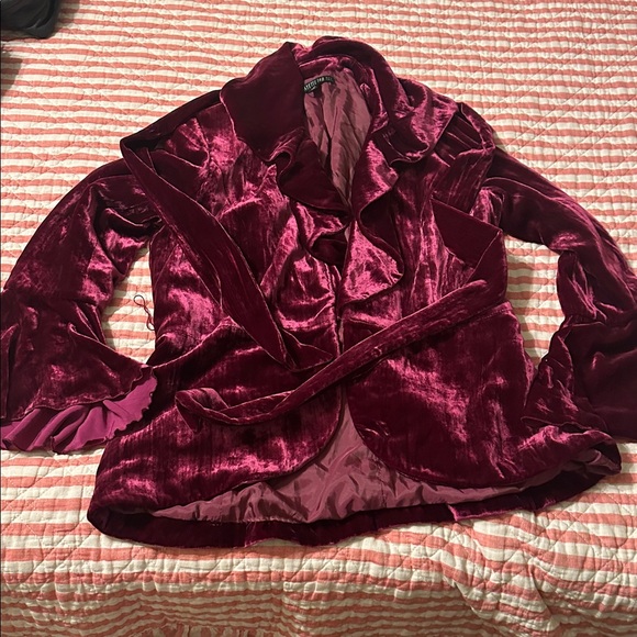 Velvet Ruffled Jacket in Rich Burgundy with belt - Picture 1 of 2